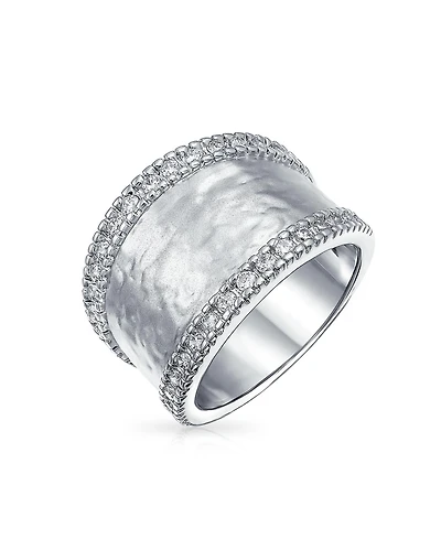 Bling Jewelry Modern Style Cz Accent Band Fashion Statement Brushed Hammered Matte Finish Wide Band Ring Yellow Gold Plated Brass Or Rhodium Plated Br