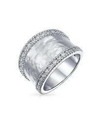 Bling Jewelry Modern Style Cz Accent Band Fashion Statement Brushed Hammered Matte Finish Wide Band Ring Yellow Gold Plated Brass Or Rhodium Plated Br