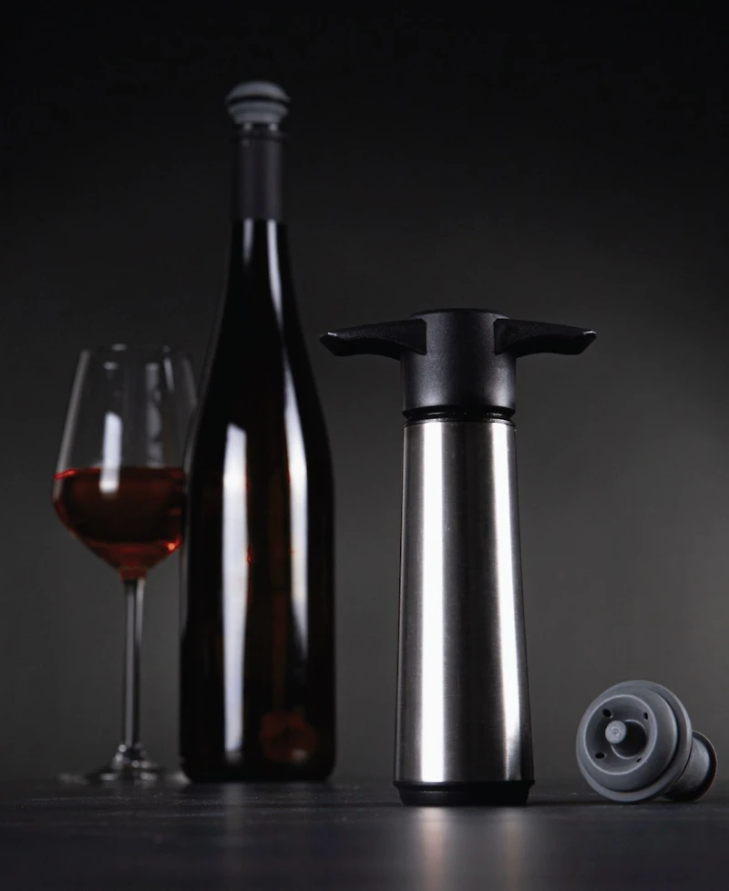 Vacu Vin Stainless Steel Wine Saver Pump with 2 Stoppers, 2 Servers