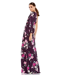 Mac Duggal Women's Ieena Plum Floral Print One Sleeve Gown