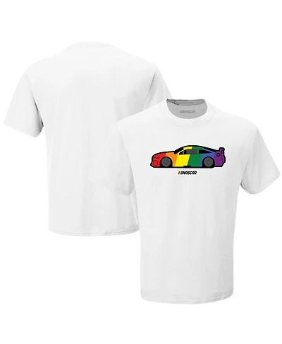 Men's Checkered Flag Sports White Nascar Rainbow Flag Car T-shirt