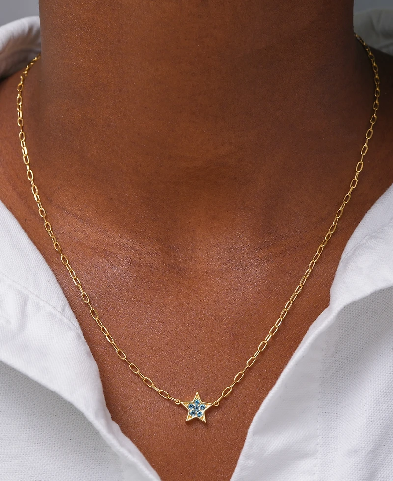 London Blue Topaz Star Cluster Pendant Necklace (1/4 ct. t.w.) in 14k Gold-Plated Sterling Silver, 16" + 2" extender