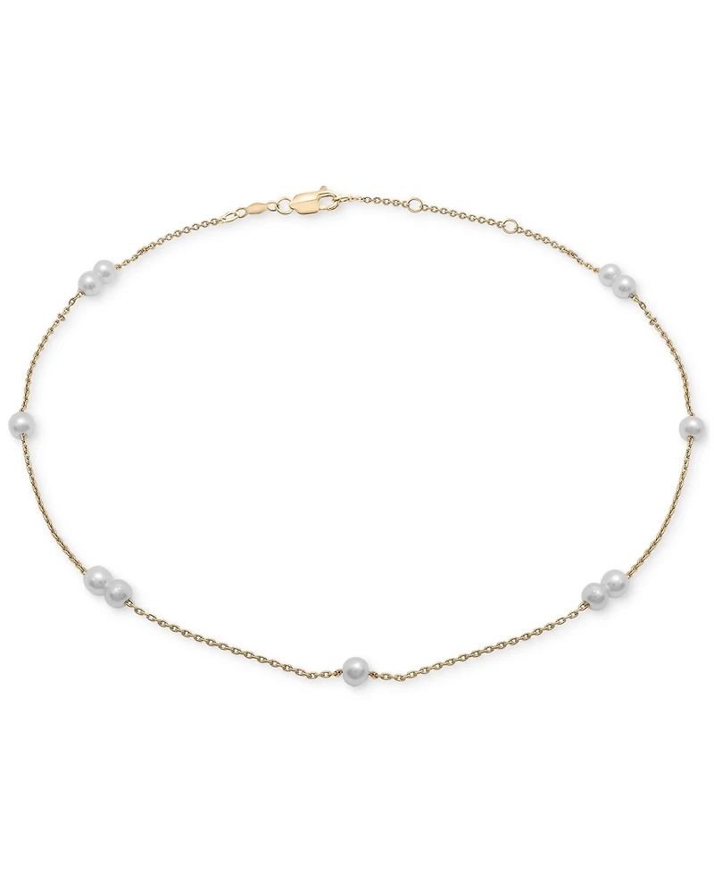 Cultured Freshwater Pearl (3mm) Station Anklet Bracelet