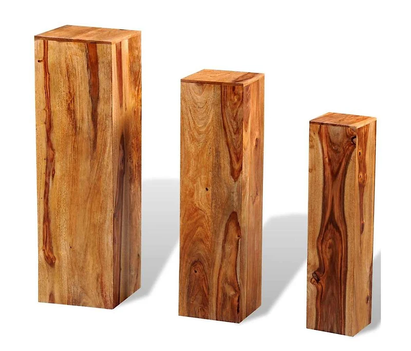 3 Piece Plant Stands Solid Wood Brown