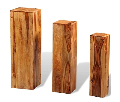3 Piece Plant Stands Solid Wood Brown