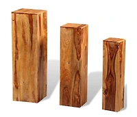 3 Piece Plant Stands Solid Wood Brown