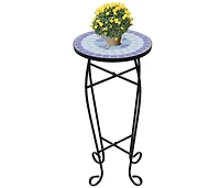Mosaic Side Table Plant Table Blue White