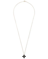 Onyx & Diamond Accent Quatrefoil 17" Pendant Necklace in 14k Gold