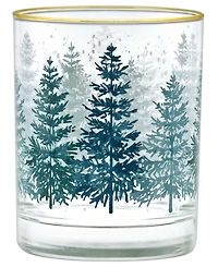 Culver 14-Ounce 22 Carat Gold-Tone Rim Dof (Double Old Fashioned) Glass Set of 4 - Holiday Winter Pine Trees