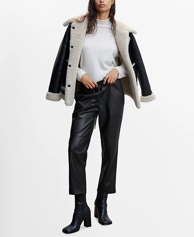Mango Women's Leather-Effect Elastic Waist Trousers