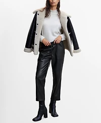 Mango Women's Leather-Effect Elastic Waist Trousers