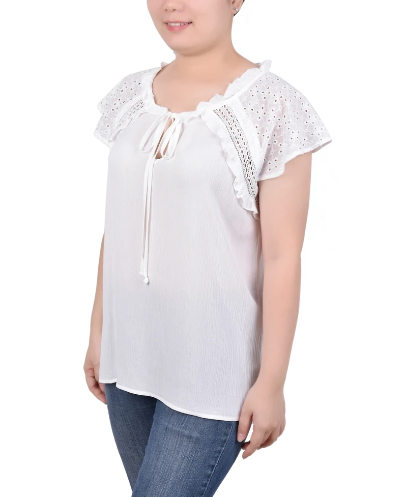 Ny Collection Petite Eyelet Sleeve Blouse