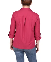 Ny Collection Petite 3/4 Roll Tab Blouse with Pockets