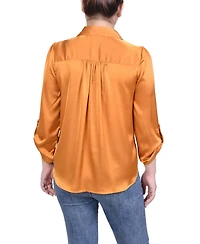 Ny Collection Petite Tabbed Long Sleeve Satin Blouse