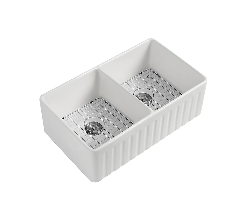 Streamdale Fireclay Double Basin Farmhouse Kitchen Sink (33"L x 20"W)