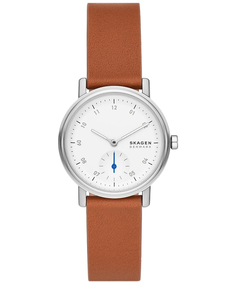 Skagen Women's Kuppel Lille Quartz Three Hand Brown Leather Watch, 32mm
