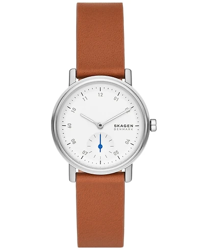 Skagen Women's Kuppel Lille Quartz Three Hand Brown Leather Watch, 32mm