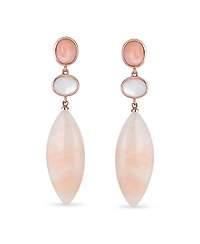 Bling Jewelry Unique Long White Mop Pastel Pink Natural Aventurine Rhombus Oval Shape 3 Tier Party Dangling Earrings Gold Plated