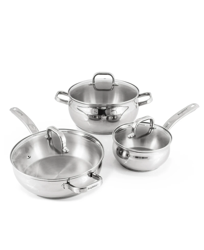 BergHOFF Belly Shape 12pc 18/10 Stainless Steel Cookware Set, Glass Lids