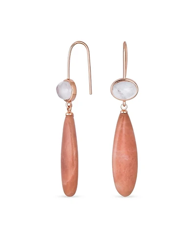 Unique Geometric Oval Linear Long Shape Tear Drop Natural Multi-Tier Earthy Rose Quartz Gemstone Party Dangling Earrings Fish hook for Women in Rose G