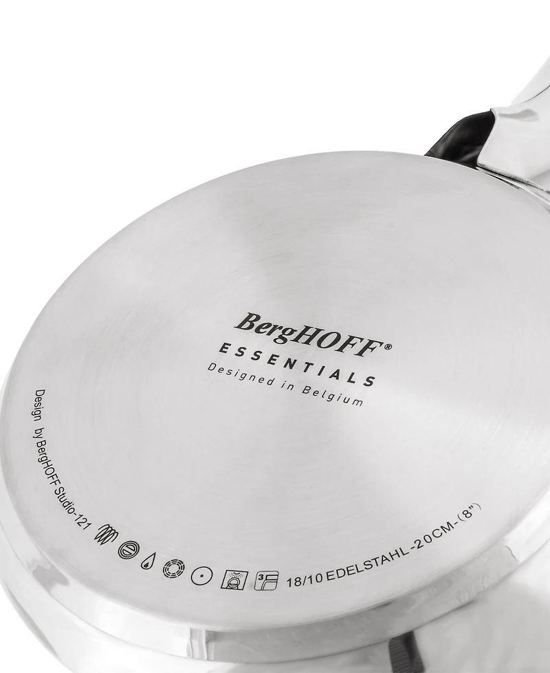BergHOFF Belly Shape 3pc 18/10 Stainless Steel Fry Pan & Skillet Cookware Set with Glass Lid