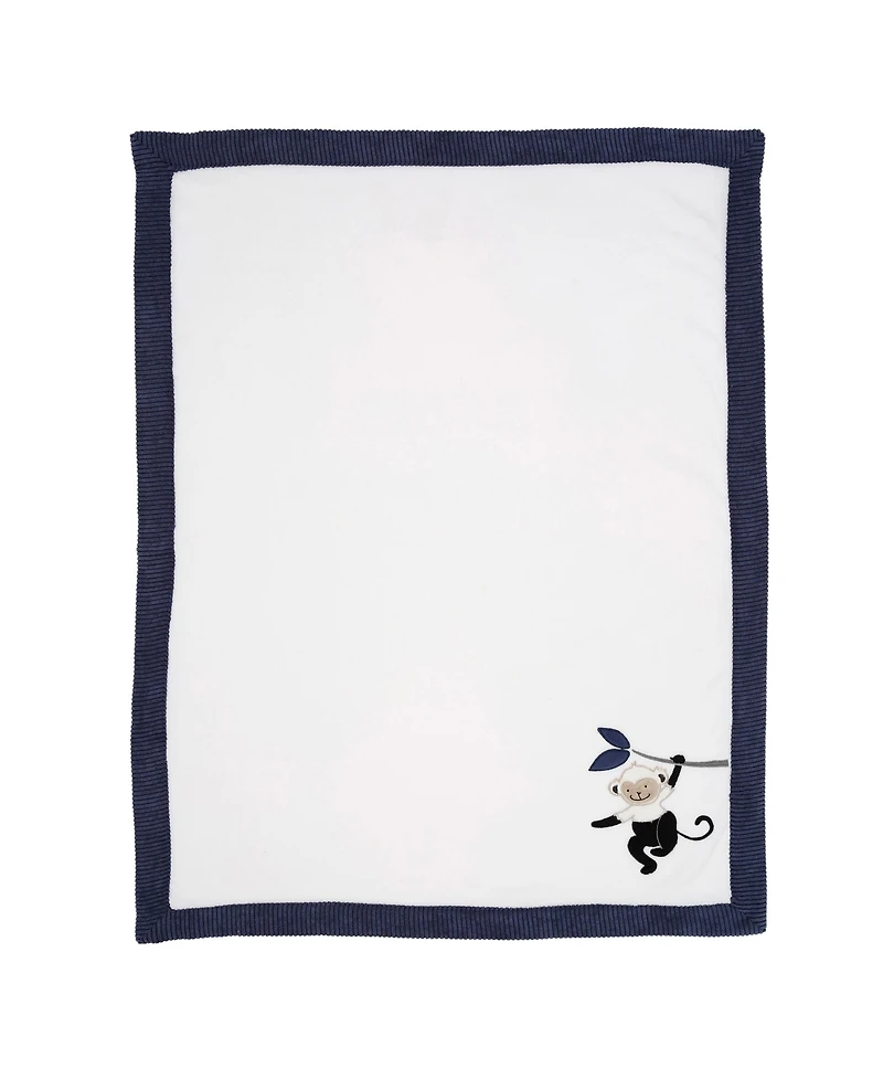 Lambs & Ivy Jungle Party White/Navy Monkey Soft Fleece Baby Blanket