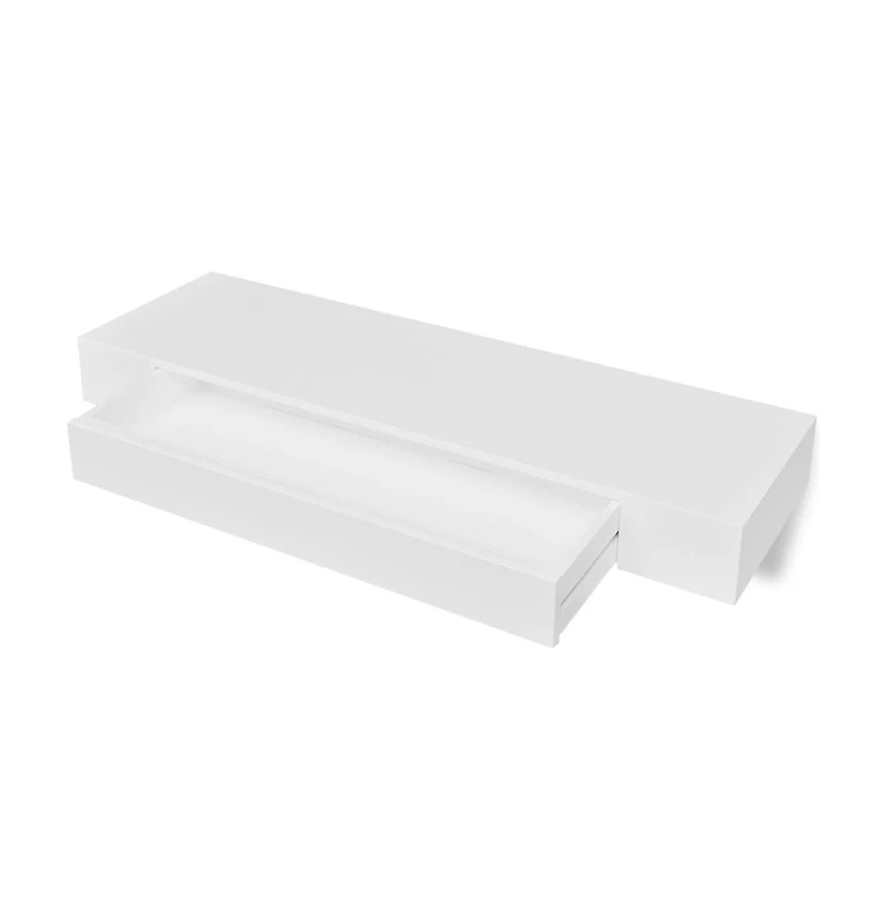 White Mdf Floating Wall Display Shelf 1 Drawer Book/Dvd Storage