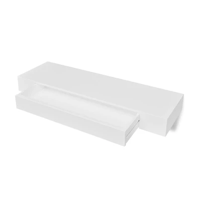 White Mdf Floating Wall Display Shelf 1 Drawer Book/Dvd Storage