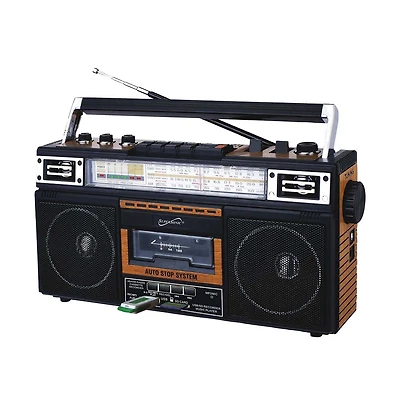 Supersonic Retro 4-Band Radio and Cassette Player with Bluetooth - Wood