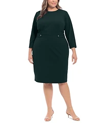 London Times Plus 3/4-Sleeve Tab-Waist Sheath Dress
