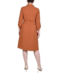 Ny Collection Women's Long Roll Tab Sleeve Shirtdress