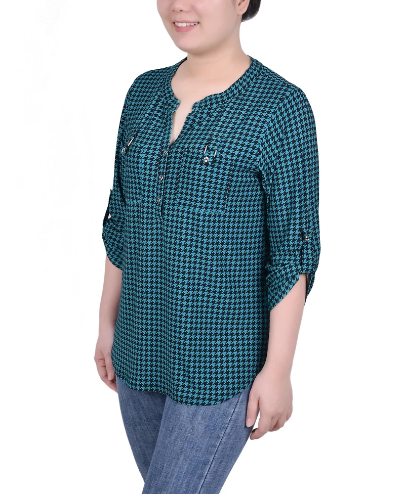 Ny Collection Women's Long Tab-Sleeve Top with Pockets