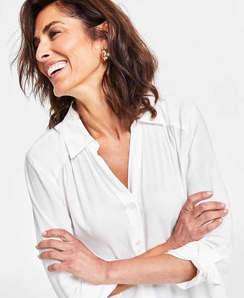 I.n.c. International Concepts Women's Roll-Tab Button-Down Long Blouse, Created for Macy's