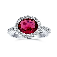 Bling Jewelry 3CTW Oval Solitaire Cubic Zirconia Cz Pave Red Statement Fashion Ring Silver Plated Brass