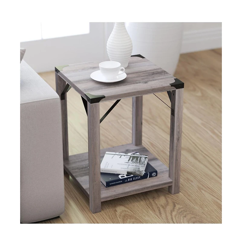 Merrick Lane Green River Modern Farmhouse Engineered Wood End Table And Powder Coated Steel Accents