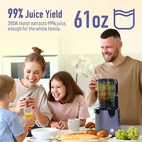 Cold Press Juicer, Masticating Juicer with 5.1 Inch Large Feed Chute, 250W Power High Juice Yield for Batch Juicing - Purple