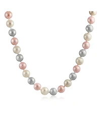 Bling Jewelry Classic Smooth 10MM Pale Pink White Grey Tri Multi Color Hand Knotted Simulated Pearl Strand Necklace 18 Inches