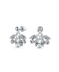 Bling Jewelry Large Fashion Leaves Leaf Motif Simulated White Pearl Cubic Zirconia Pave Cz Leaf Bib Statement Necklace Jewelry Set s