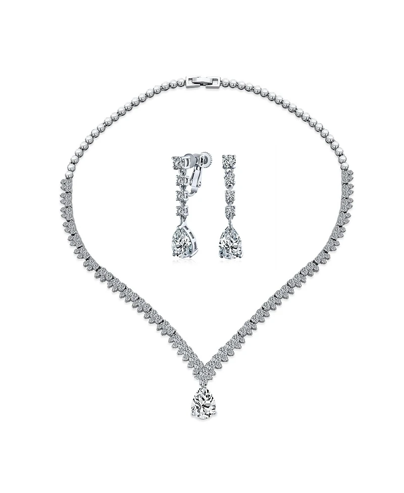 Bling Jewelry Art Deco Leaf Teardrop Cz Choker Necklace and Earrings Jewelry Set Silver