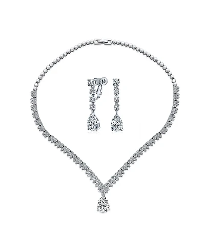 Bling Jewelry Art Deco Leaf Teardrop Cz Choker Necklace and Earrings Jewelry Set Silver