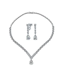 Bling Jewelry Art Deco Leaf Teardrop Cz Choker Necklace and Earrings Jewelry Set Silver