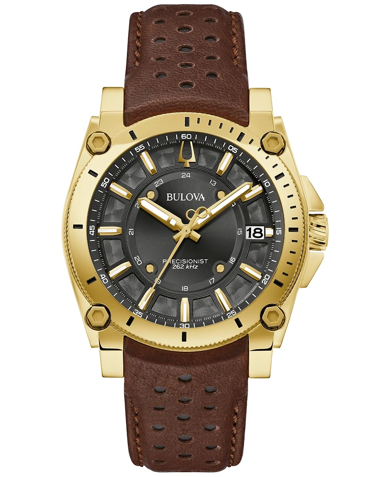 Bulova Men's Precisionist Icon Brown Leather Strap Watch 40mm