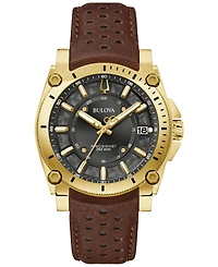 Bulova Men's Precisionist Icon Brown Leather Strap Watch 40mm