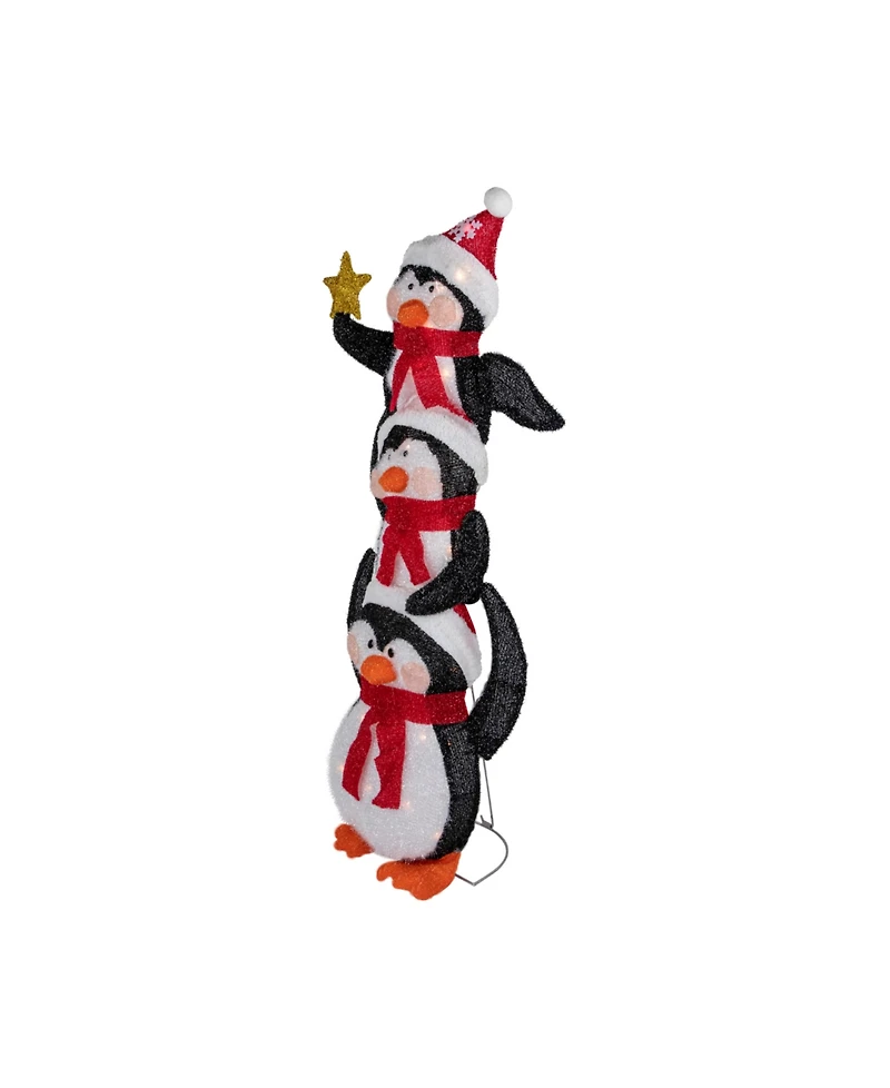 41" Lighted Stacked Penguin Family Outdoor Christmas Decoration