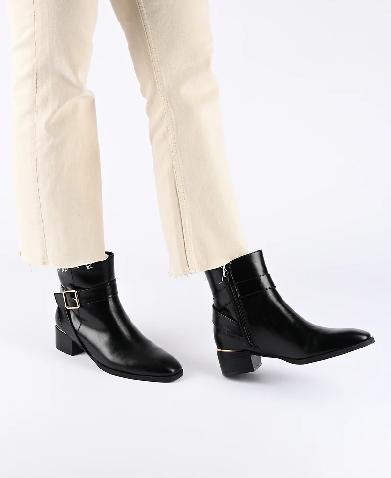 Journee Collection Women's Elley Buckle Strap Block Heel Booties