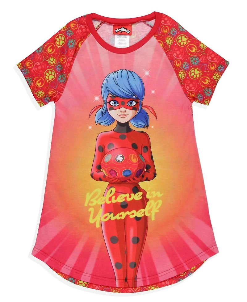 Miraculous Tales of Ladybug Girls Miraculous: & Cat Noir Nightgown Short-Sleeve Raglan Pajama
