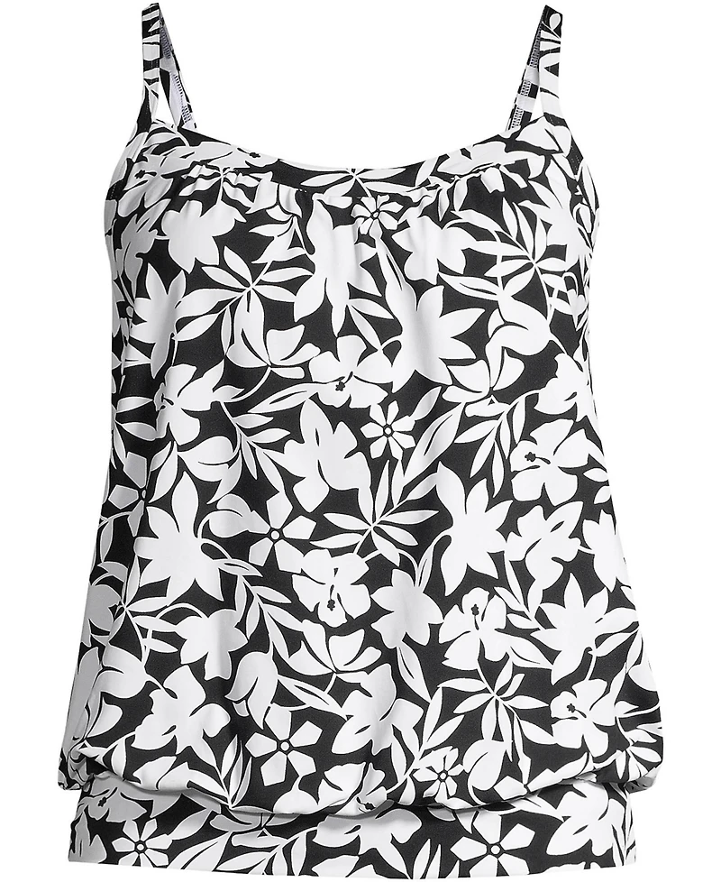 Lands' End Women's Petite Blouson Tummy Hiding Tankini Swimsuit Top Adjustable Straps