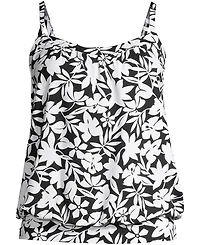 Lands' End Women's Petite Blouson Tummy Hiding Tankini Swimsuit Top Adjustable Straps