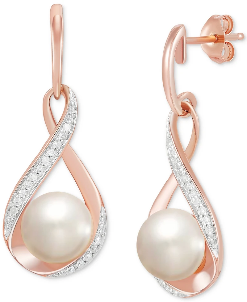 Cultured Freshwater Pearl (7mm) and Diamond (1/10 ct. t.w.) Drop Earrings 14K Gold