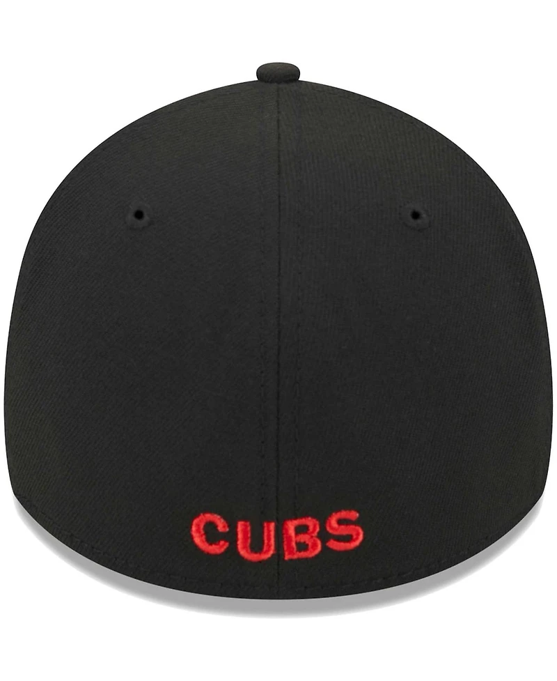 Men's New Era Black Chicago Cubs Logo 39THIRTY Flex Hat
